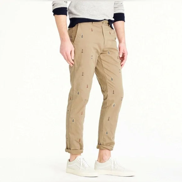 J. Crew 770 Khaki Chinos with Embroidered Lighthouses Size:33/30